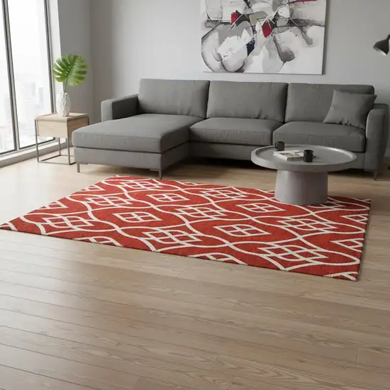 Red And Ivory Trellis Washable Area Rug With UV Protection Photo 2