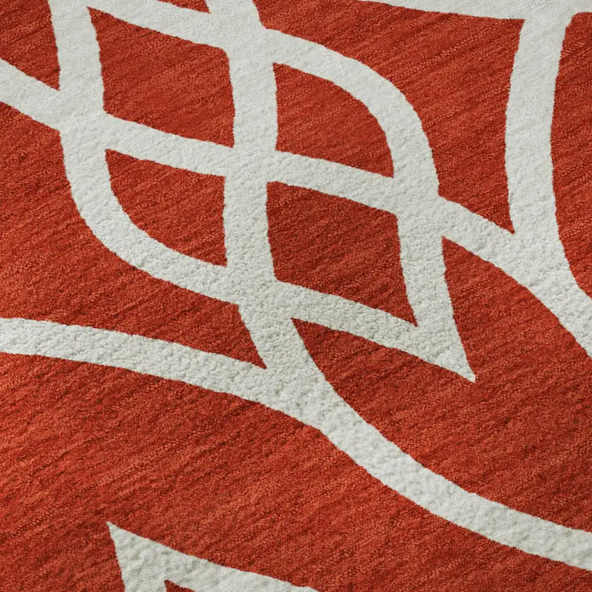 Red And Ivory Trellis Washable Area Rug With UV Protection Photo 9
