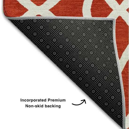 Red And Ivory Trellis Washable Area Rug With UV Protection Photo 6