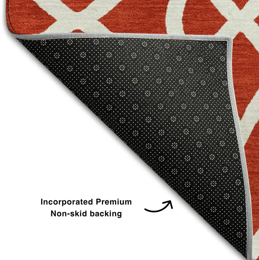 Red And Ivory Trellis Washable Area Rug With UV Protection Photo 6