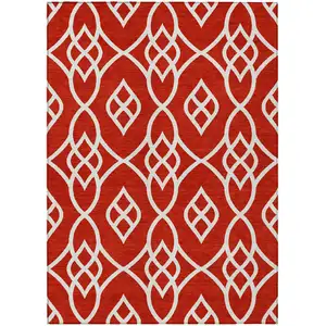 Photo of Red And Ivory Trellis Washable Indoor Outdoor Area Rug