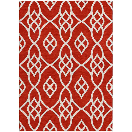 Red And Ivory Trellis Washable Indoor Outdoor Area Rug Photo 7