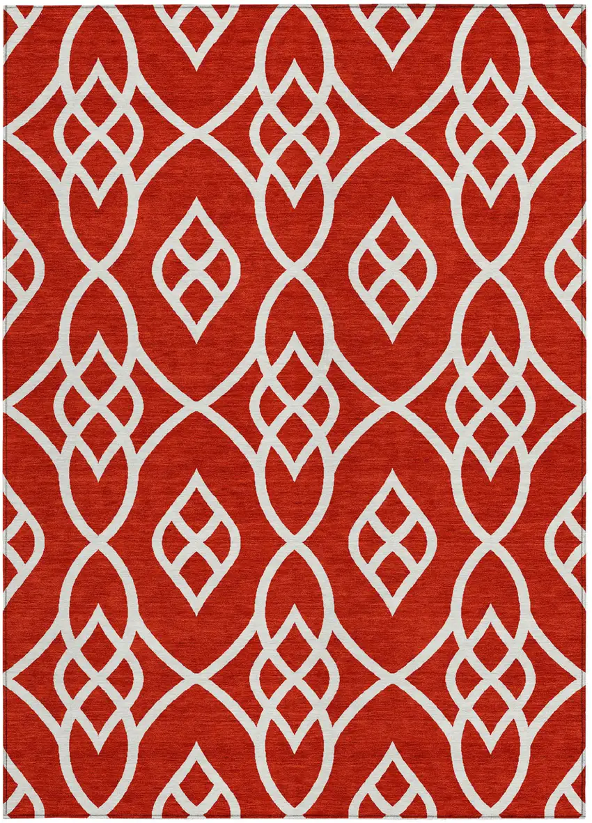 Red And Ivory Trellis Washable Indoor Outdoor Area Rug Photo 7