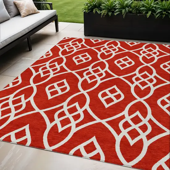 Red And Ivory Trellis Washable Indoor Outdoor Area Rug Photo 1