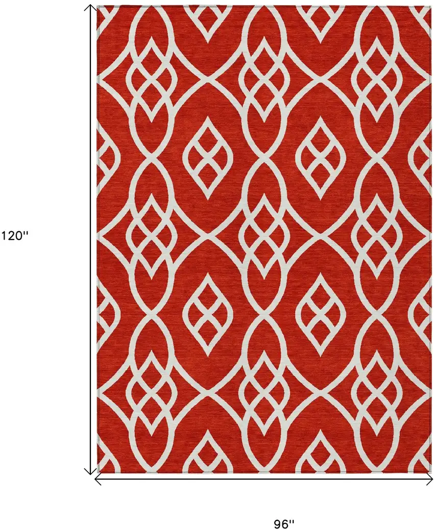 Red And Ivory Trellis Washable Indoor Outdoor Area Rug Photo 3