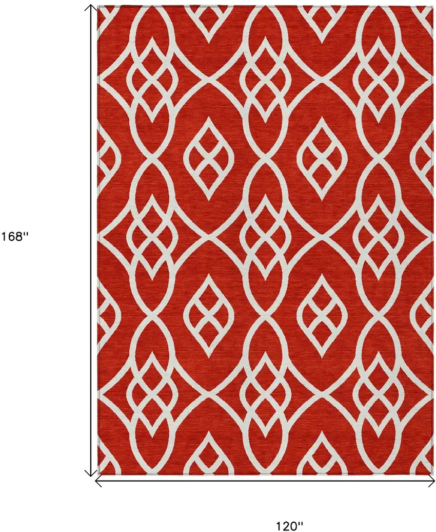Red And Ivory Trellis Washable Indoor Outdoor Area Rug Photo 3