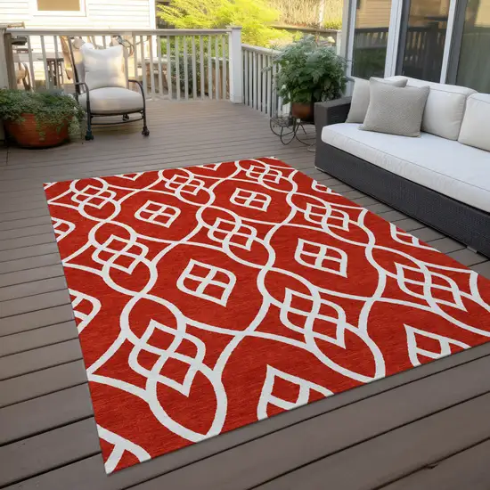 Red And Ivory Trellis Washable Indoor Outdoor Area Rug Photo 8