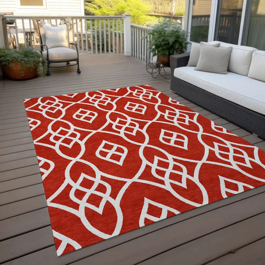 Red And Ivory Trellis Washable Indoor Outdoor Area Rug Photo 8