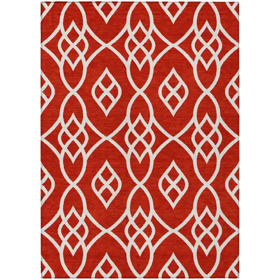 Red And Ivory Trellis Washable Indoor Outdoor Area Rug Photo 2