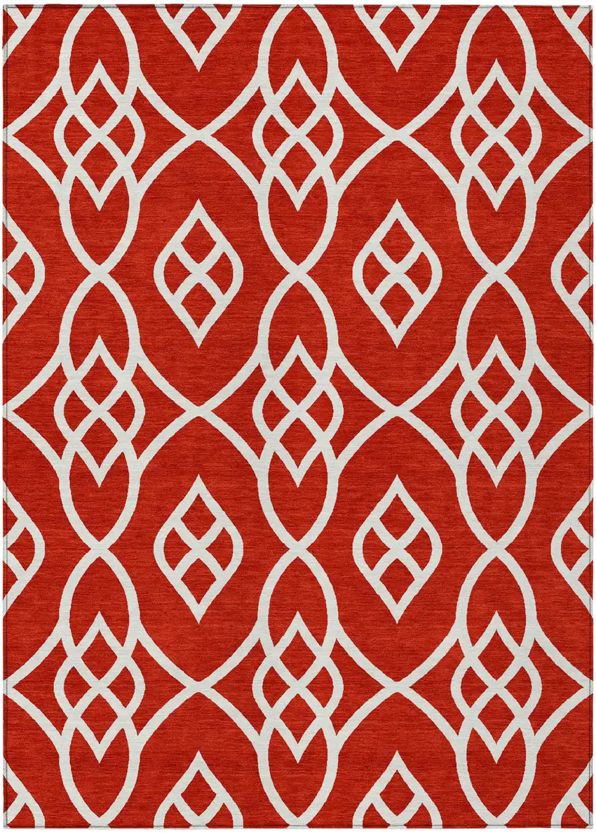 Red And Ivory Trellis Washable Indoor Outdoor Area Rug Photo 2