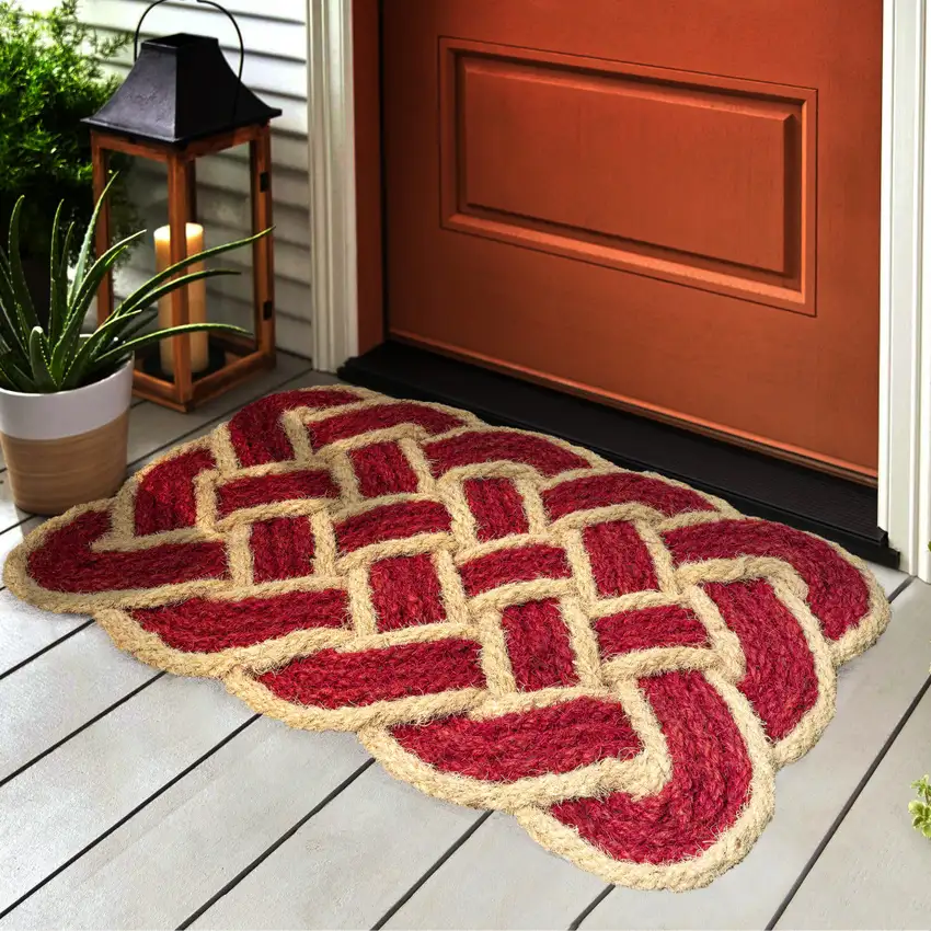 Red And Light Yellow Geometric Handmade Indoor Outdoor Area Rug Photo 7