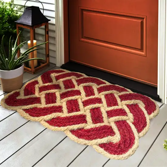 Red And Light Yellow Geometric Handmade Indoor Outdoor Area Rug Photo 7