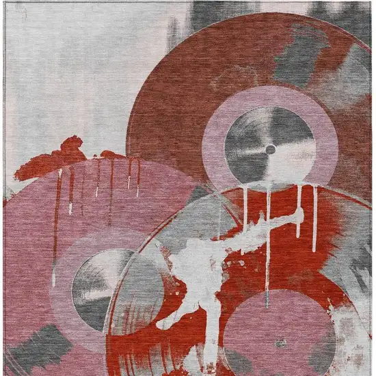 Red And Mauve Geometric Washable Indoor Outdoor Area Rug Photo 3