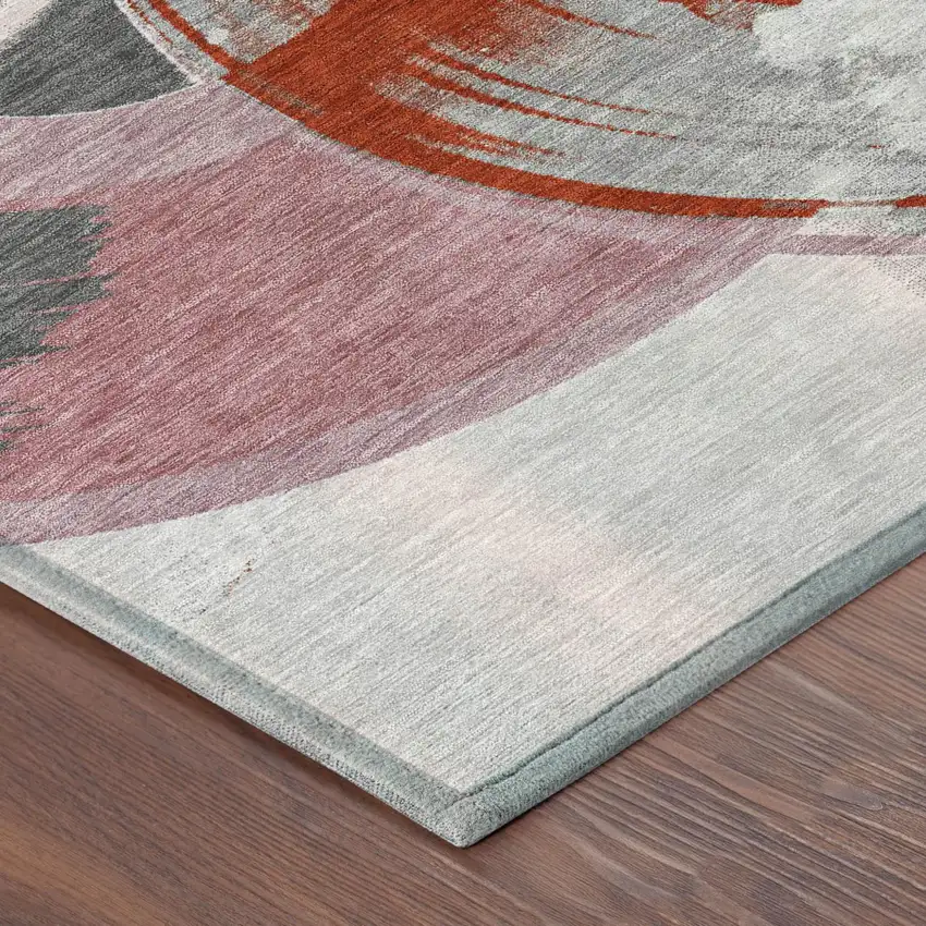 Red And Mauve Geometric Washable Indoor Outdoor Area Rug Photo 4