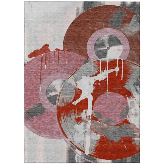 Red And Mauve Geometric Washable Indoor Outdoor Area Rug Photo 1