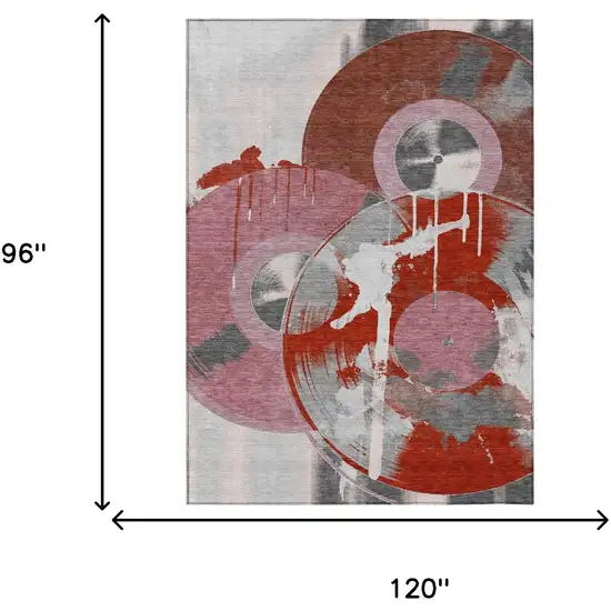Red And Mauve Geometric Washable Indoor Outdoor Area Rug Photo 6