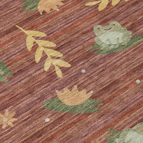 Red And Merlot Botanical Leaves Washable Indoor Outdoor Area Rug Photo 4