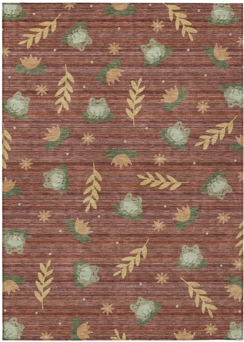 Red And Merlot Botanical Leaves Washable Indoor Outdoor Area Rug Photo 2