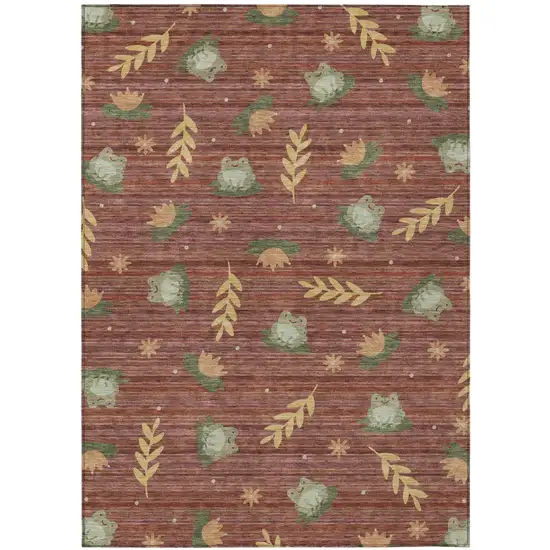 Red And Merlot Botanical Leaves Washable Indoor Outdoor Area Rug Photo 2