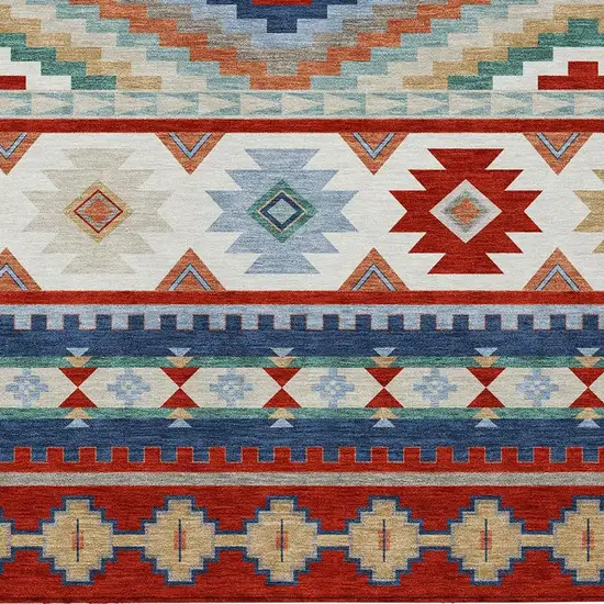 Red And Navy Blue Southwestern Washable Indoor Outdoor Area Rug Photo 2