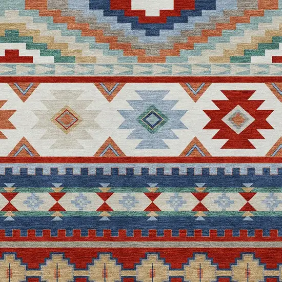 Red And Navy Blue Southwestern Washable Indoor Outdoor Area Rug Photo 2