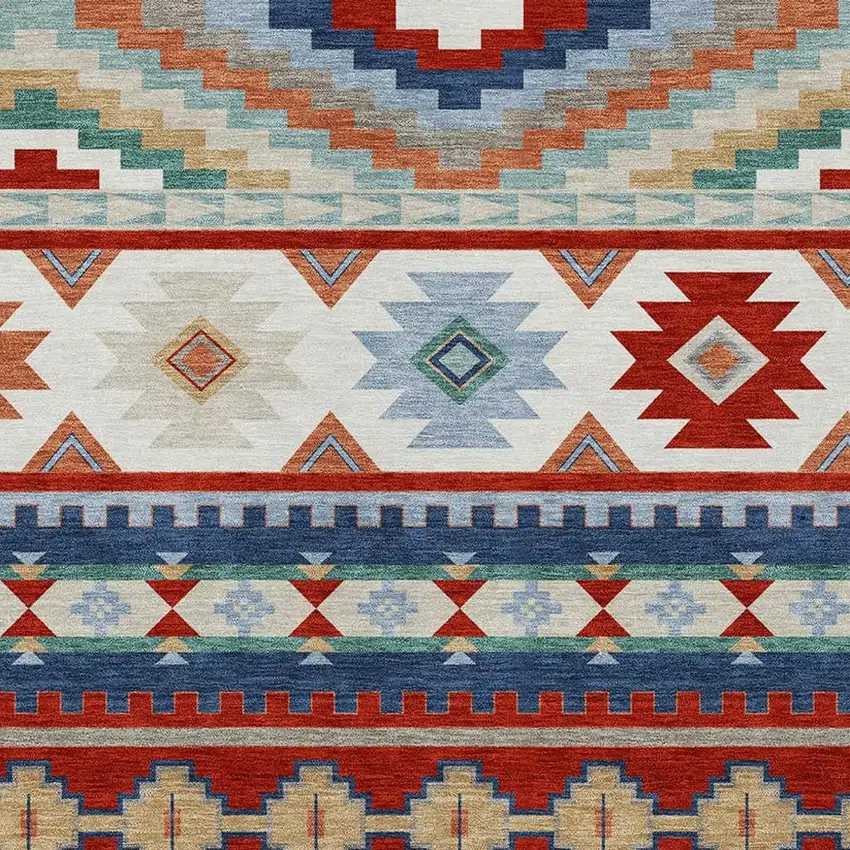 Red And Navy Blue Southwestern Washable Indoor Outdoor Area Rug Photo 2