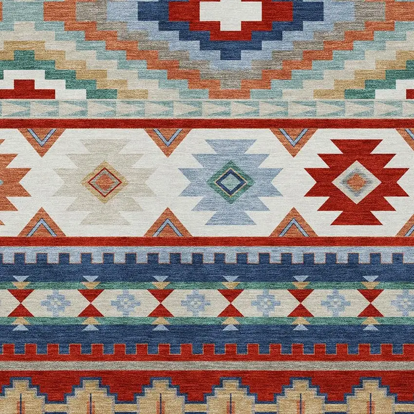 Red And Navy Blue Southwestern Washable Indoor Outdoor Area Rug Photo 2