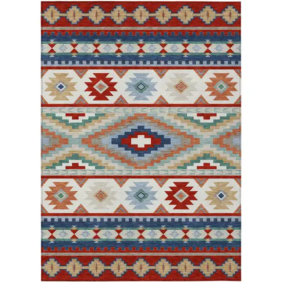 Red And Navy Blue Southwestern Washable Indoor Outdoor Area Rug Photo 1