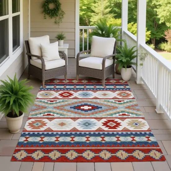 Red And Navy Blue Southwestern Washable Indoor Outdoor Area Rug Photo 7