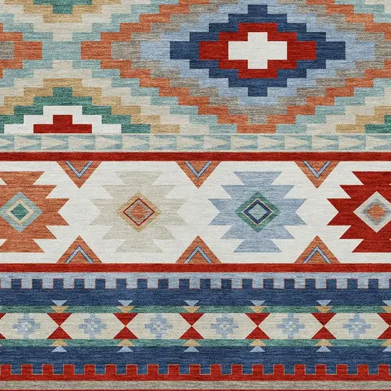Red And Navy Blue Southwestern Washable Indoor Outdoor Area Rug Photo 2