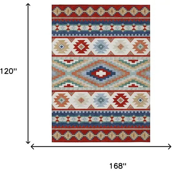 Red And Navy Blue Southwestern Washable Indoor Outdoor Area Rug Photo 6