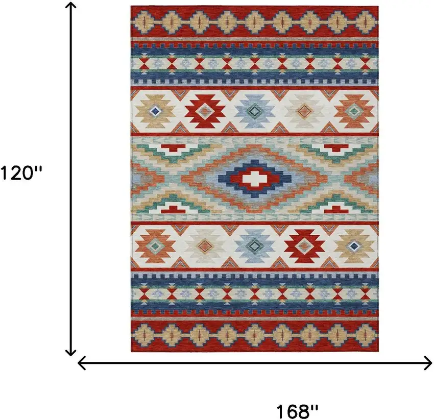 Red And Navy Blue Southwestern Washable Indoor Outdoor Area Rug Photo 6