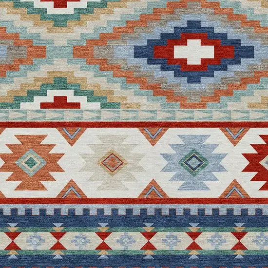 Red And Navy Blue Southwestern Washable Indoor Outdoor Area Rug Photo 2
