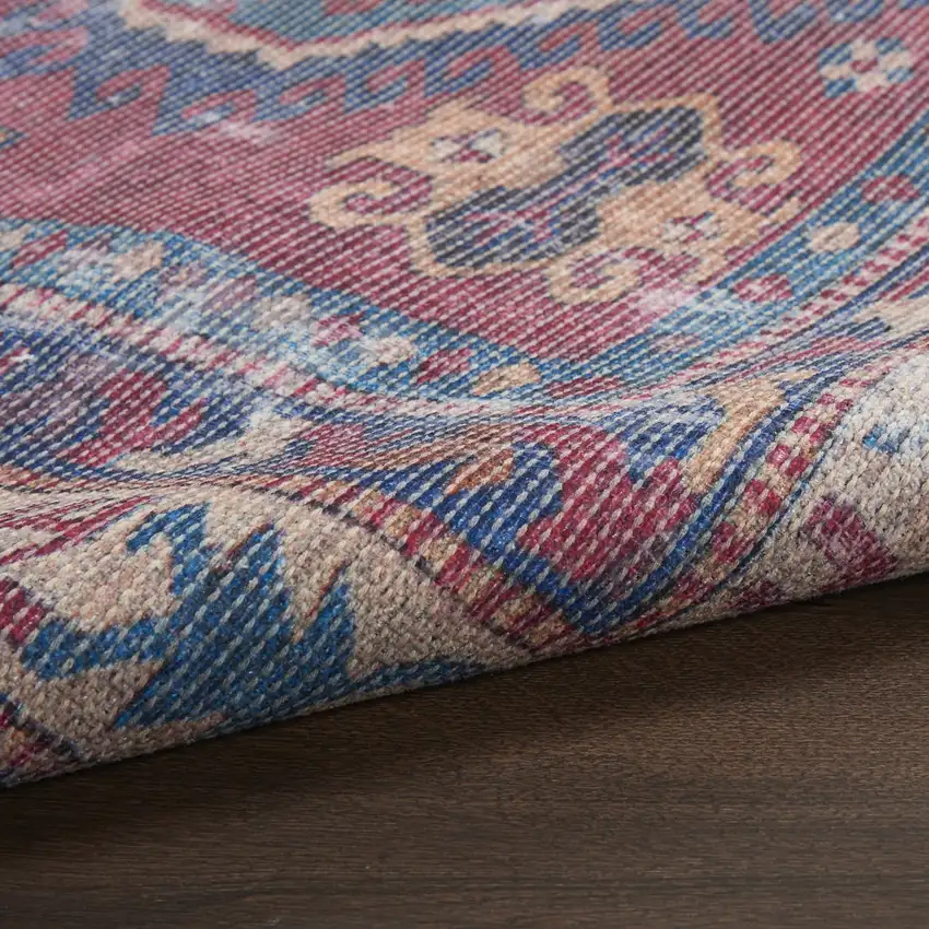 Red And Navy Oriental Power Loom Distressed Washable Area Rug Photo 9