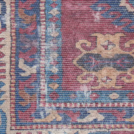 Red And Navy Oriental Power Loom Distressed Washable Area Rug Photo 4