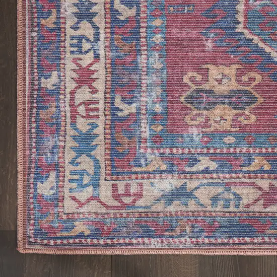 Red And Navy Oriental Power Loom Distressed Washable Area Rug Photo 9