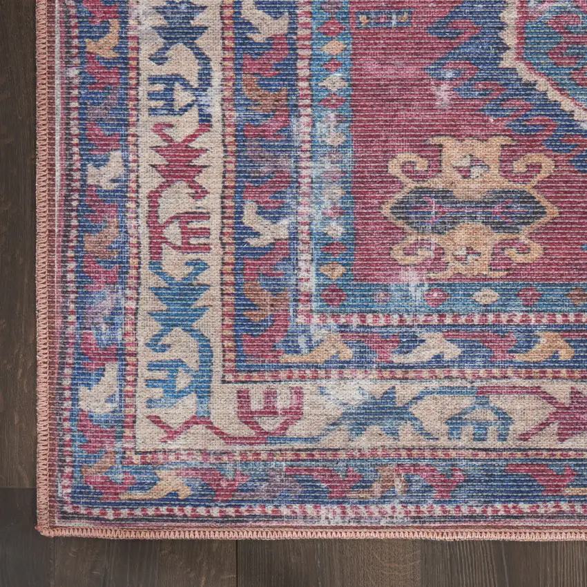 Red And Navy Oriental Power Loom Distressed Washable Area Rug Photo 9