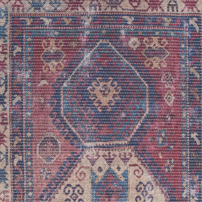 Red And Navy Oriental Power Loom Distressed Washable Area Rug Photo 3