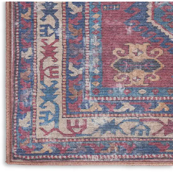 Red And Navy Oriental Power Loom Distressed Washable Area Rug Photo 7
