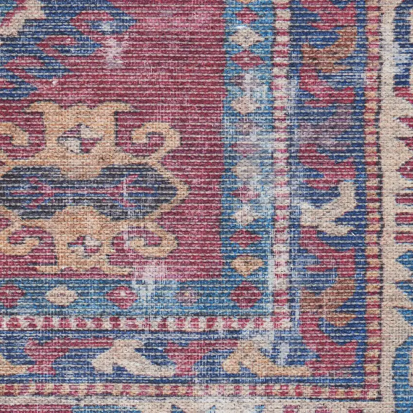 Red And Navy Oriental Power Loom Distressed Washable Area Rug Photo 3