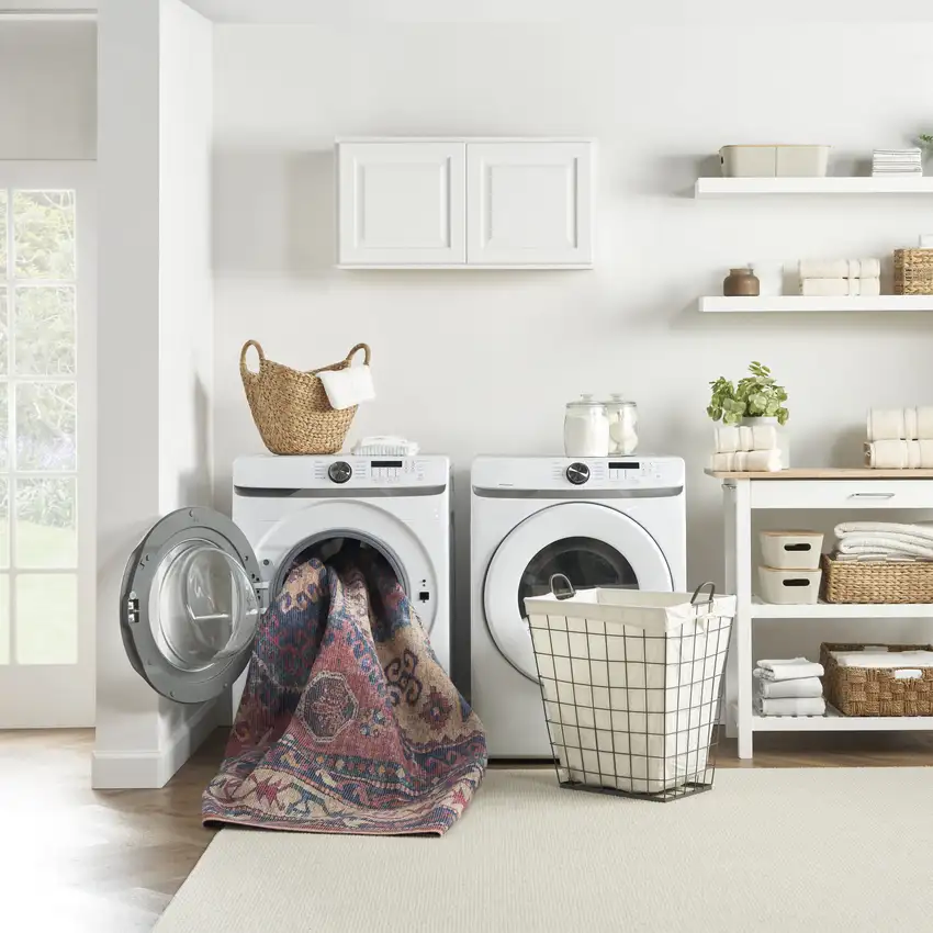 Red And Navy Oriental Power Loom Distressed Washable Area Rug Photo 7