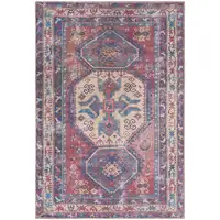 Photo of Red And Navy Oriental Power Loom Distressed Washable Area Rug