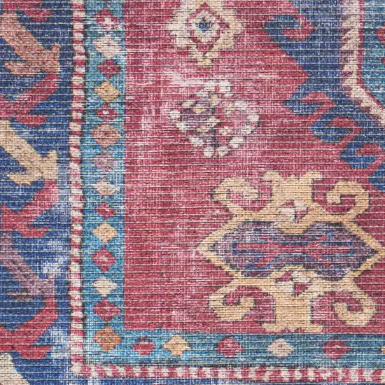 2' X 6' Red And Navy Oriental Power Loom Distressed Washable Runner Rug Photo 4