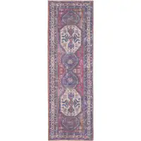 Photo of Red And Navy Oriental Power Loom Distressed Washable Runner Rug