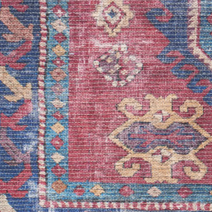 Red And Navy Southwestern Power Loom Distressed Washable Area Rug Photo 4