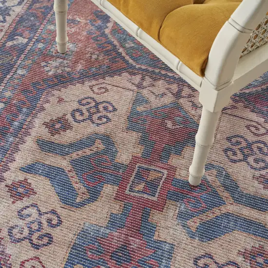 Red And Navy Southwestern Power Loom Distressed Washable Area Rug Photo 6