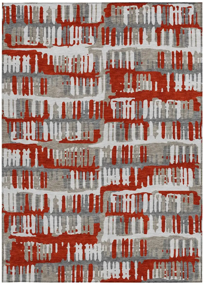 Red And Orange Abstract Washable Indoor Outdoor Area Rug Photo 4