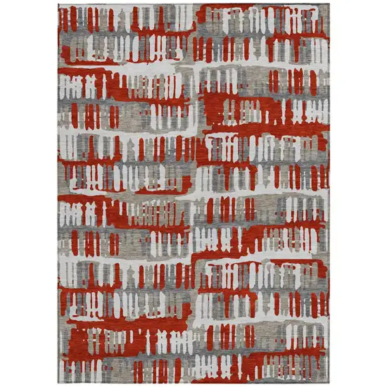 Red And Orange Abstract Washable Indoor Outdoor Area Rug Photo 4