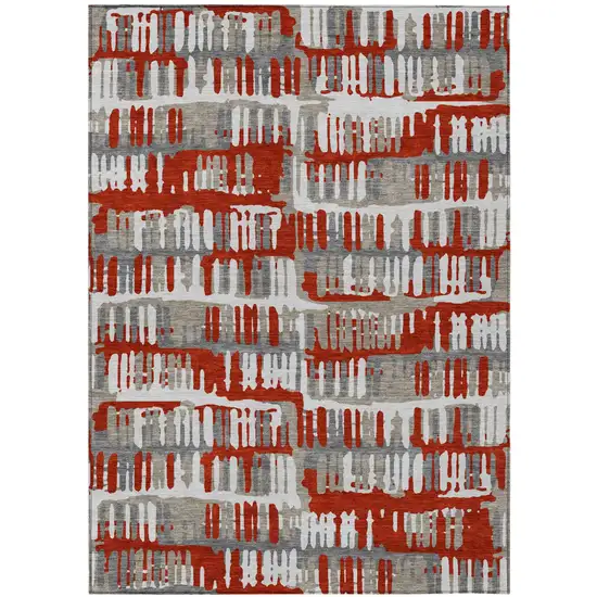 Red And Orange Abstract Washable Indoor Outdoor Area Rug Photo 2