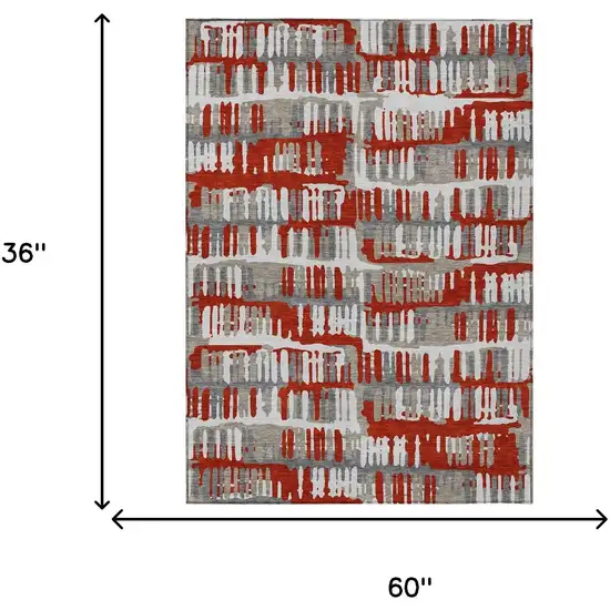 Red And Orange Abstract Washable Indoor Outdoor Area Rug Photo 9